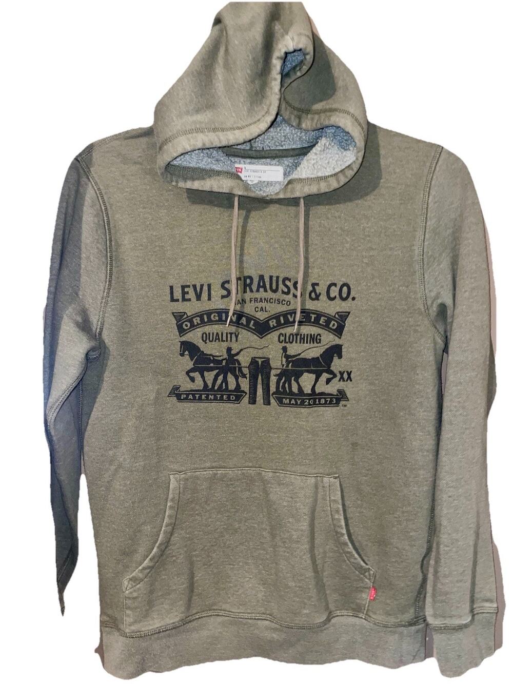 Levi's Men's Small Olive Green Pullover Hoodie Fleece Graphic Print Drawstring